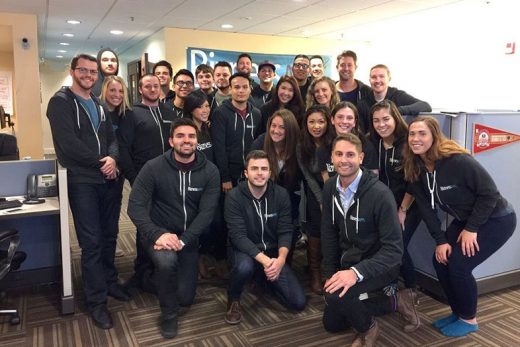 ANDREW GAZDECKI (FRONT ROW, LEFT) AND HIS TEAM AT SOFTWARE FIRM BIZNESS APPS. GAZDECKI IS RELOCATING HIS COMPANY FROM SAN FRANCISCO TO SAN DIEGO